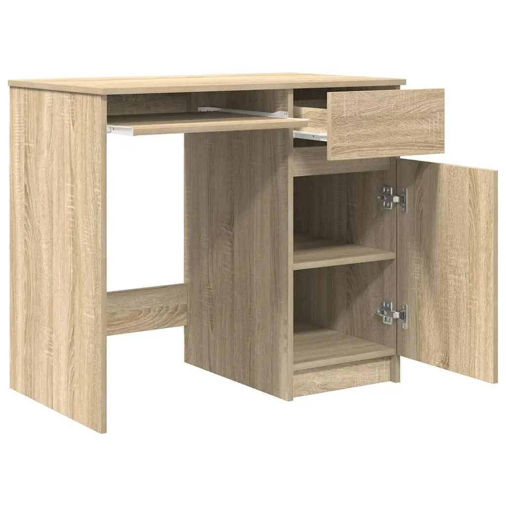 Brown Engineered Wood Office Desk with Storage