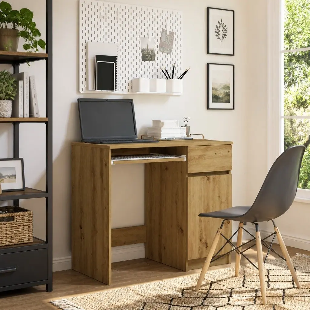 Office Desk Engineered Wood Brown 86W x 49D x 76H cm Storage Cabinet Drawer Shelf Workstation