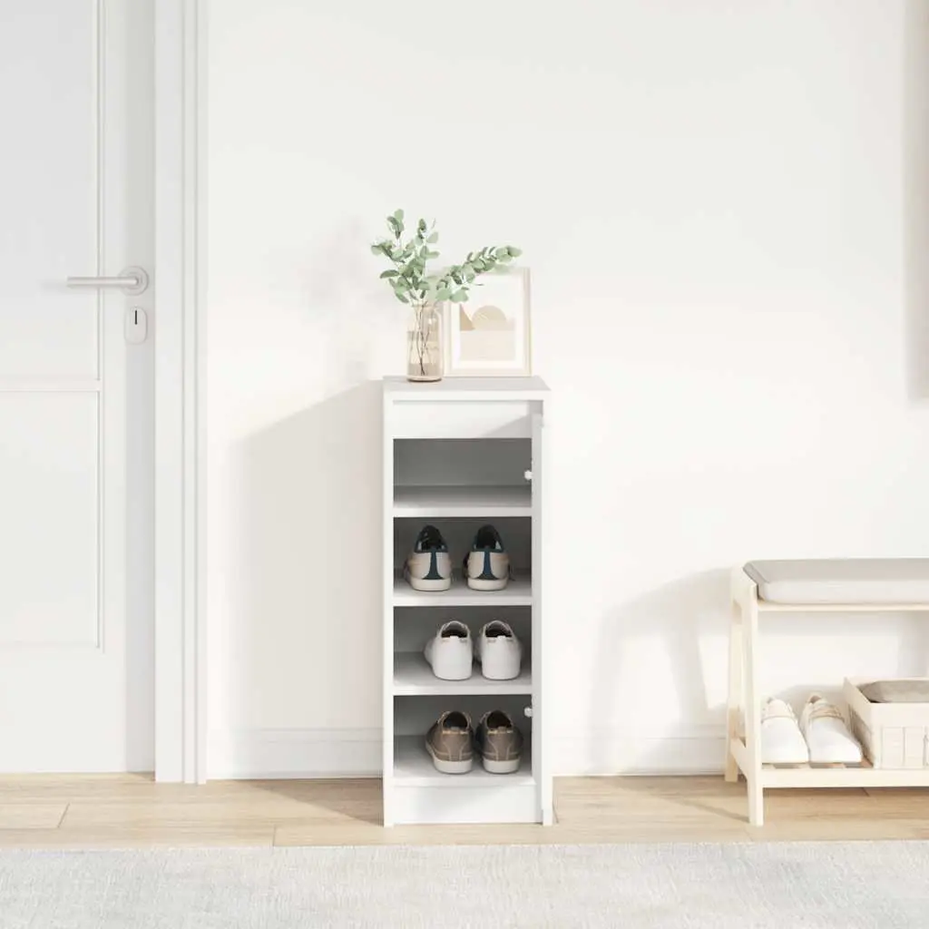 Shoe Cabinet Storage Organiser White Engineered Wood Cupboard with Doors