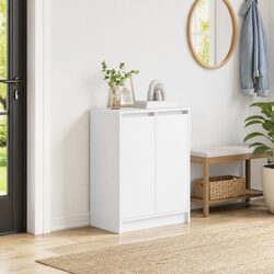 Engineered Wood Shoe Cabinet in White, 57x34x76cm
