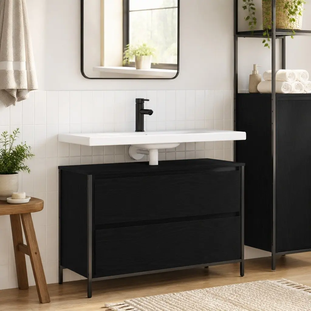 Bathroom Vanity Unit Engineered Wood 90x34.5x60cm Black Oak