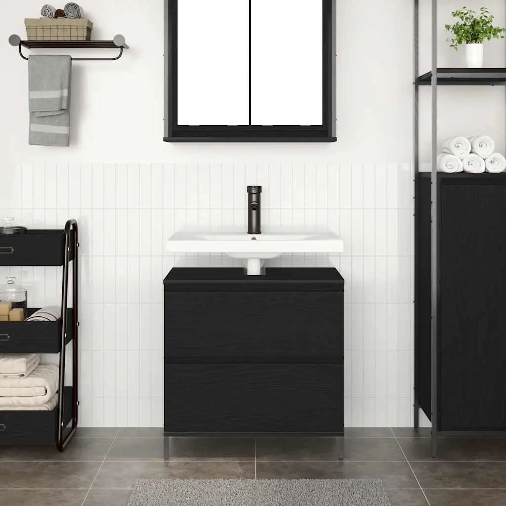 Black Oak Bathroom Vanity Cabinet with Drawers