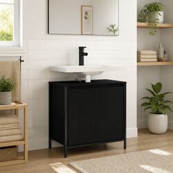 60cm Black Bathroom Basin Cabinet with Storage Compartment