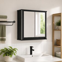 Bathroom Wall Cabinet with Mirror Black Oak 60x21x60cm Storage Vanity Unit