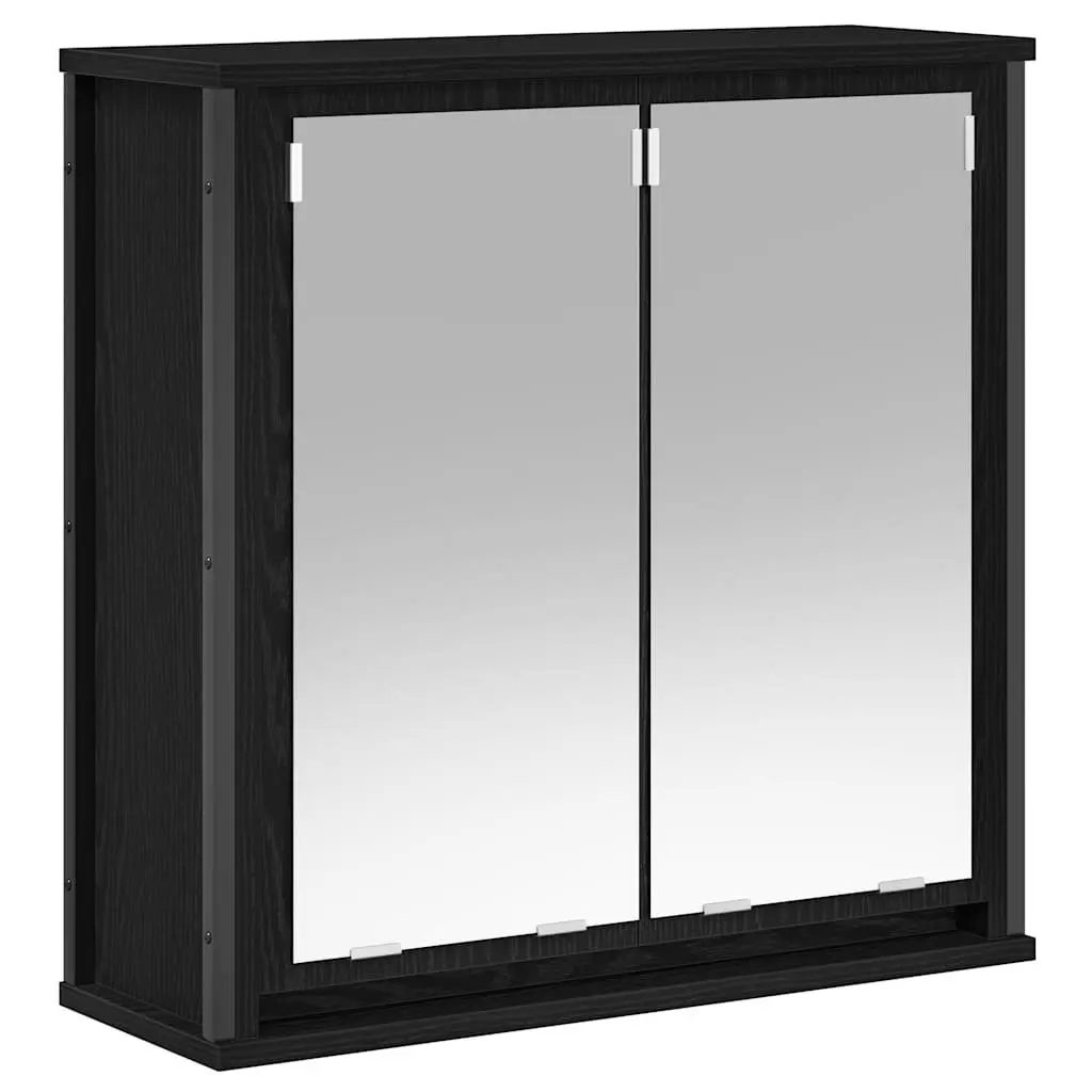 Black Oak Bathroom Cabinet with Integrated Mirror