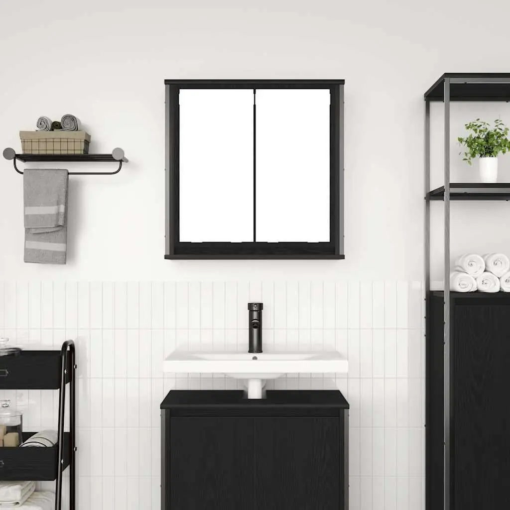 Black Oak Bathroom Cabinet with Integrated Mirror