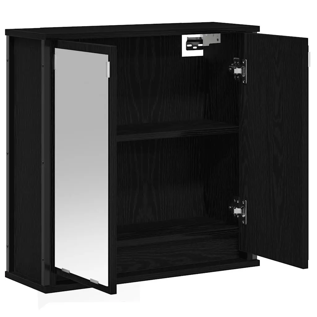 Black Oak Bathroom Cabinet with Integrated Mirror
