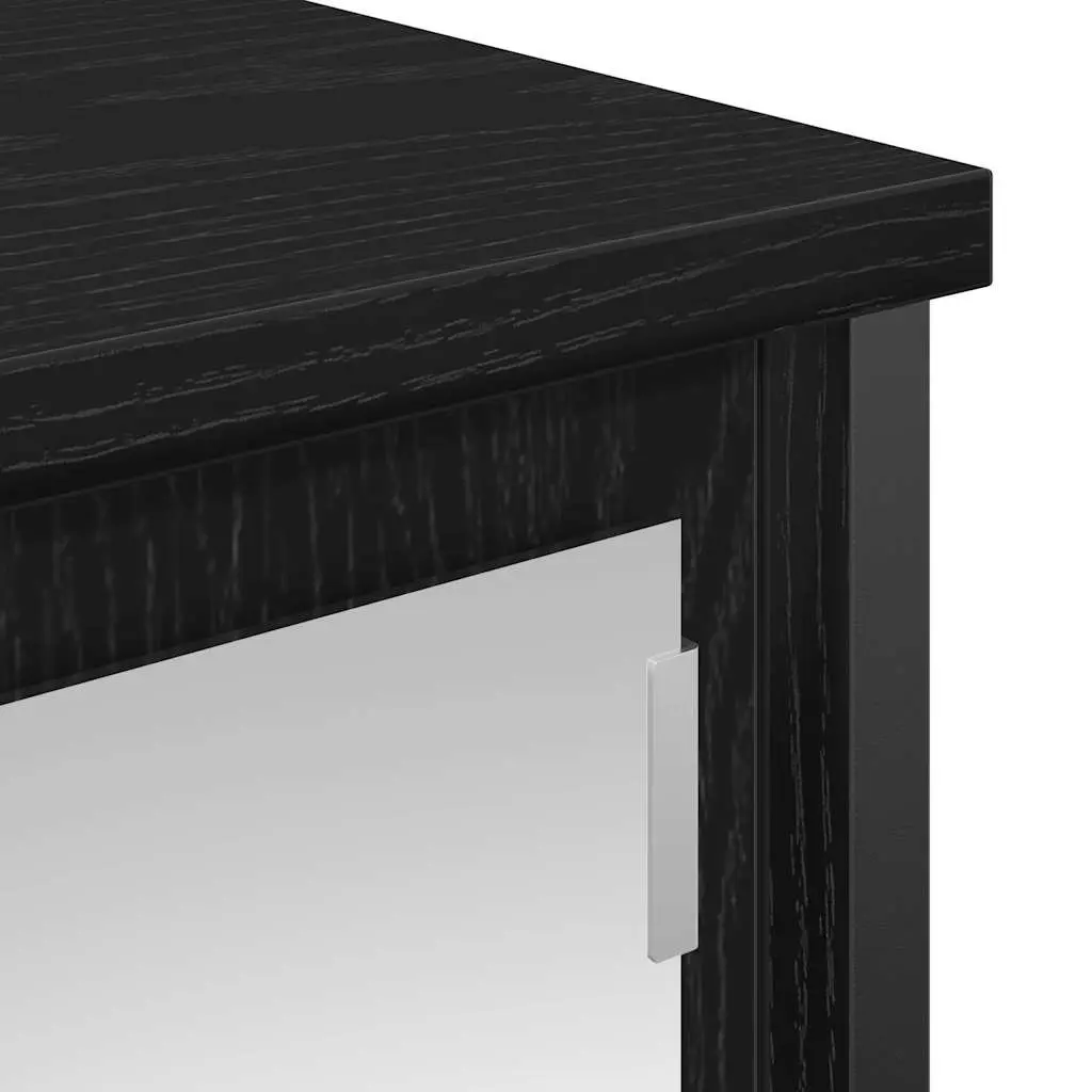 Black Oak Bathroom Cabinet with Integrated Mirror