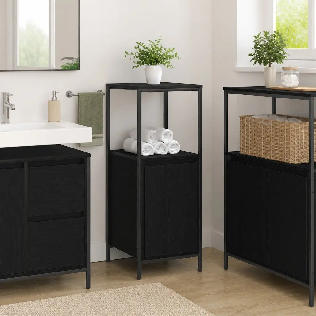 Bathroom Vanity Cabinet with Shelves Storage Organizer Black Oak 36x35x95cm