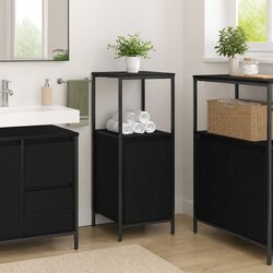 Durable Bathroom Vanity Cabinet with Storage Shelves - Black Oak