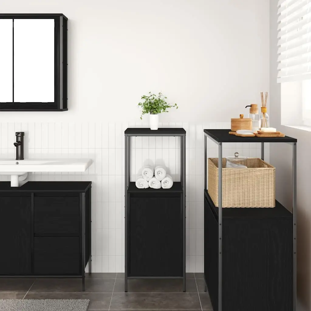 Bathroom Vanity Cabinet with Shelves Storage Organizer Black Oak 36x35x95cm