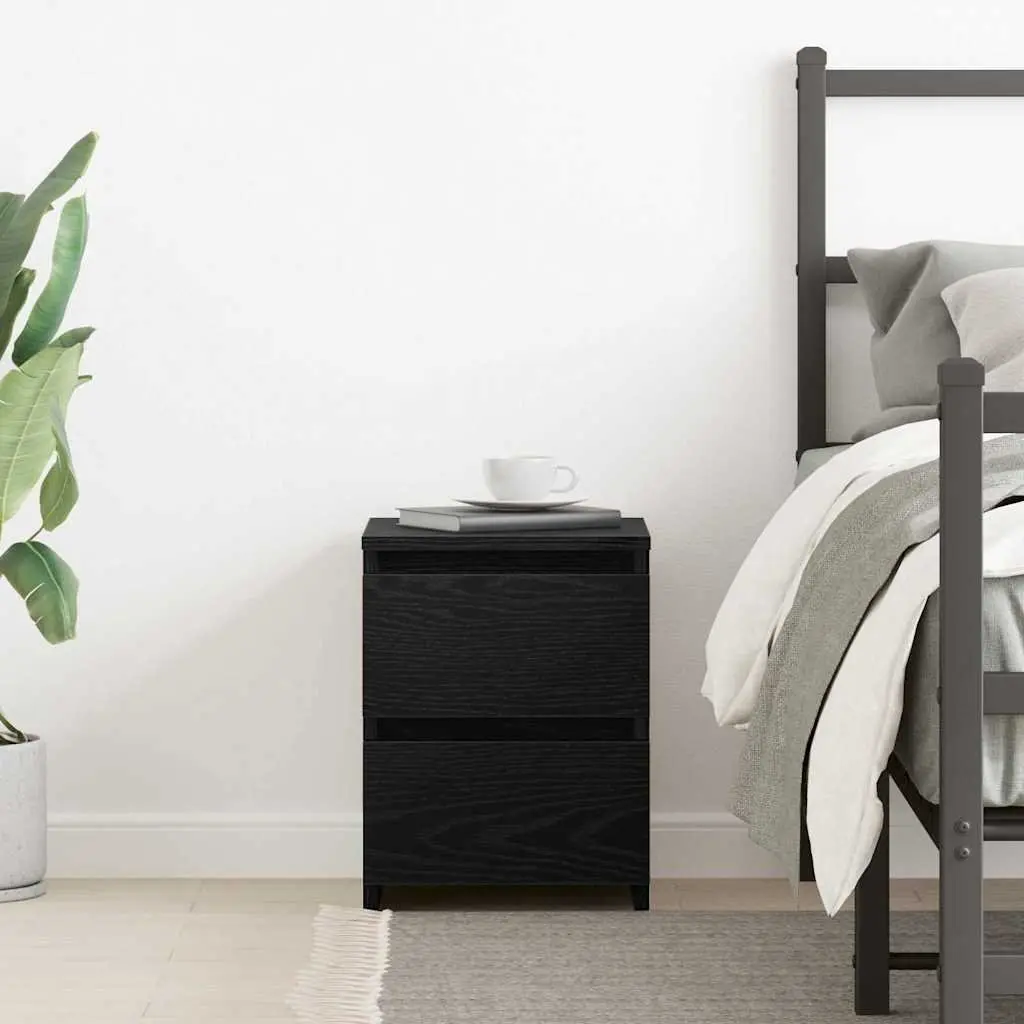 Bedside Cabinet Black Oak 30x30x40cm Bedroom Nightstand Storage Drawer Table