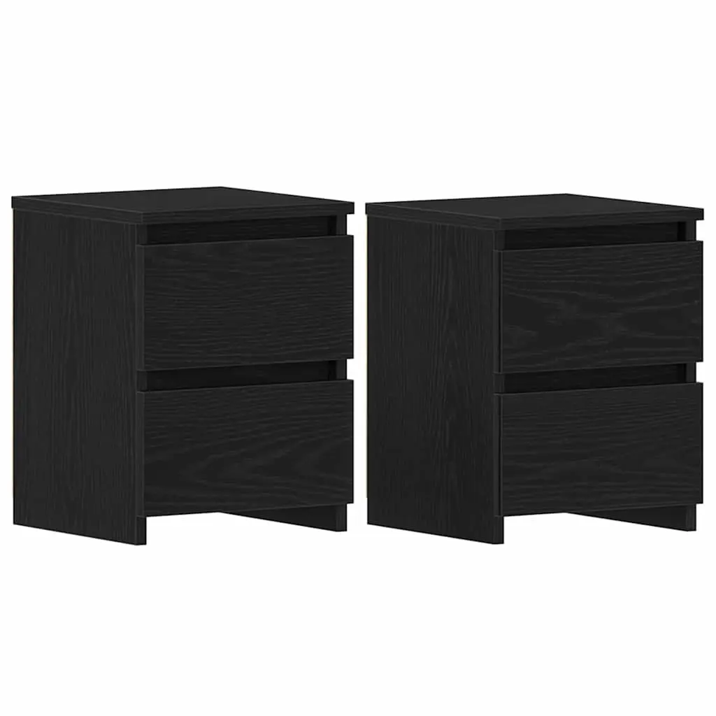Bedside Cabinet Engineered Wood Compact Black 2 Pieces