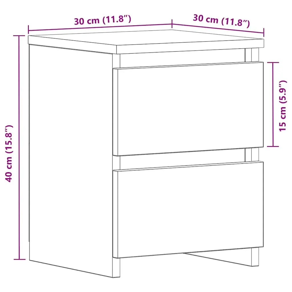 Bedside Cabinet Engineered Wood Compact Black 2 Pieces