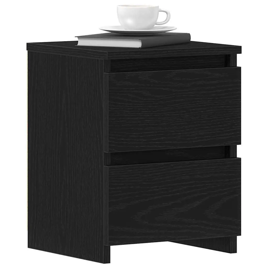 Bedside Cabinet Engineered Wood Compact Black 2 Pieces