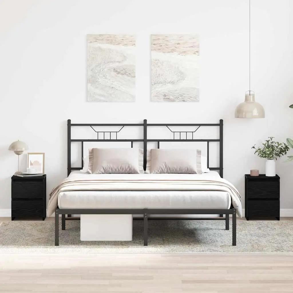Bedside Cabinet Engineered Wood Compact Black 2 Pieces