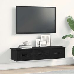 Durable Black Oak Wall Cabinet with 3 Storage Drawers