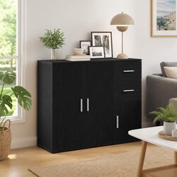 Black Oak Sideboard Storage Cabinet - 91x29.5x75 cm