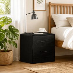Black Oak Bedside Cabinet with 2 Drawers 40x30x40cm
