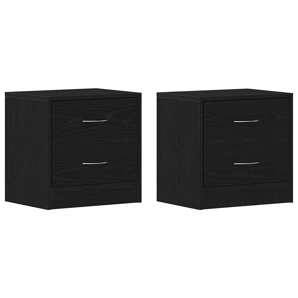Bedside Table Engineered Wood 40x30x40 cm Black Oak Nightstand with 2 Drawers
