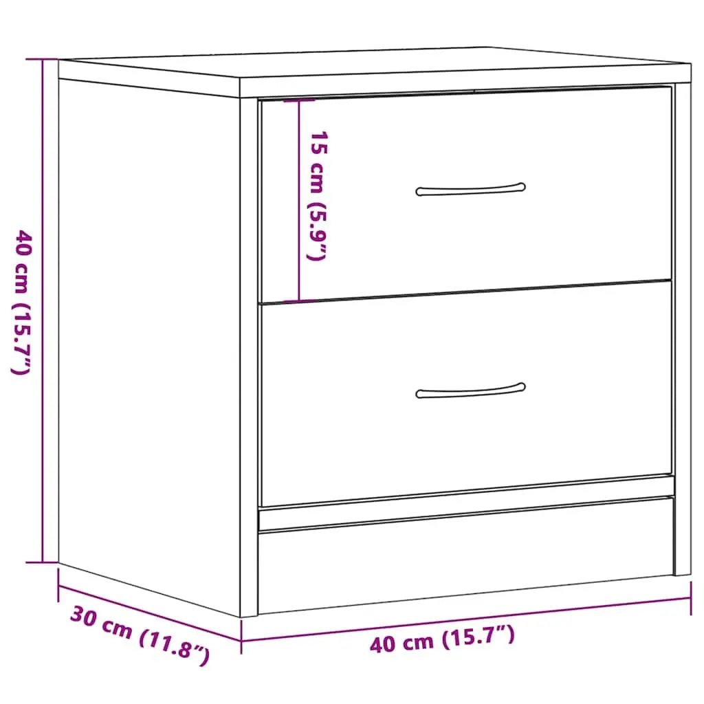 Bedside Table Engineered Wood 40x30x40 cm Black Oak Nightstand with 2 Drawers