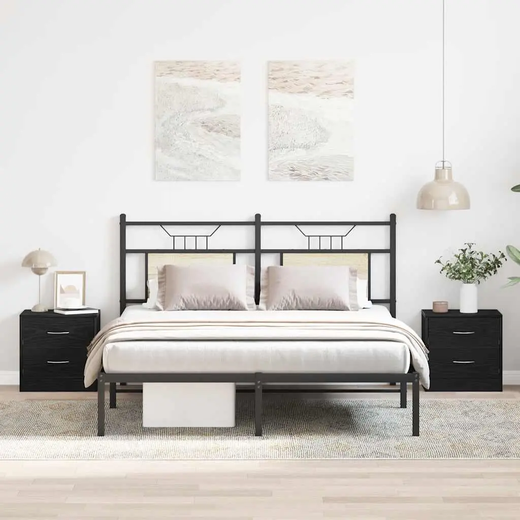 Bedside Table Engineered Wood 40x30x40 cm Black Oak Nightstand with 2 Drawers