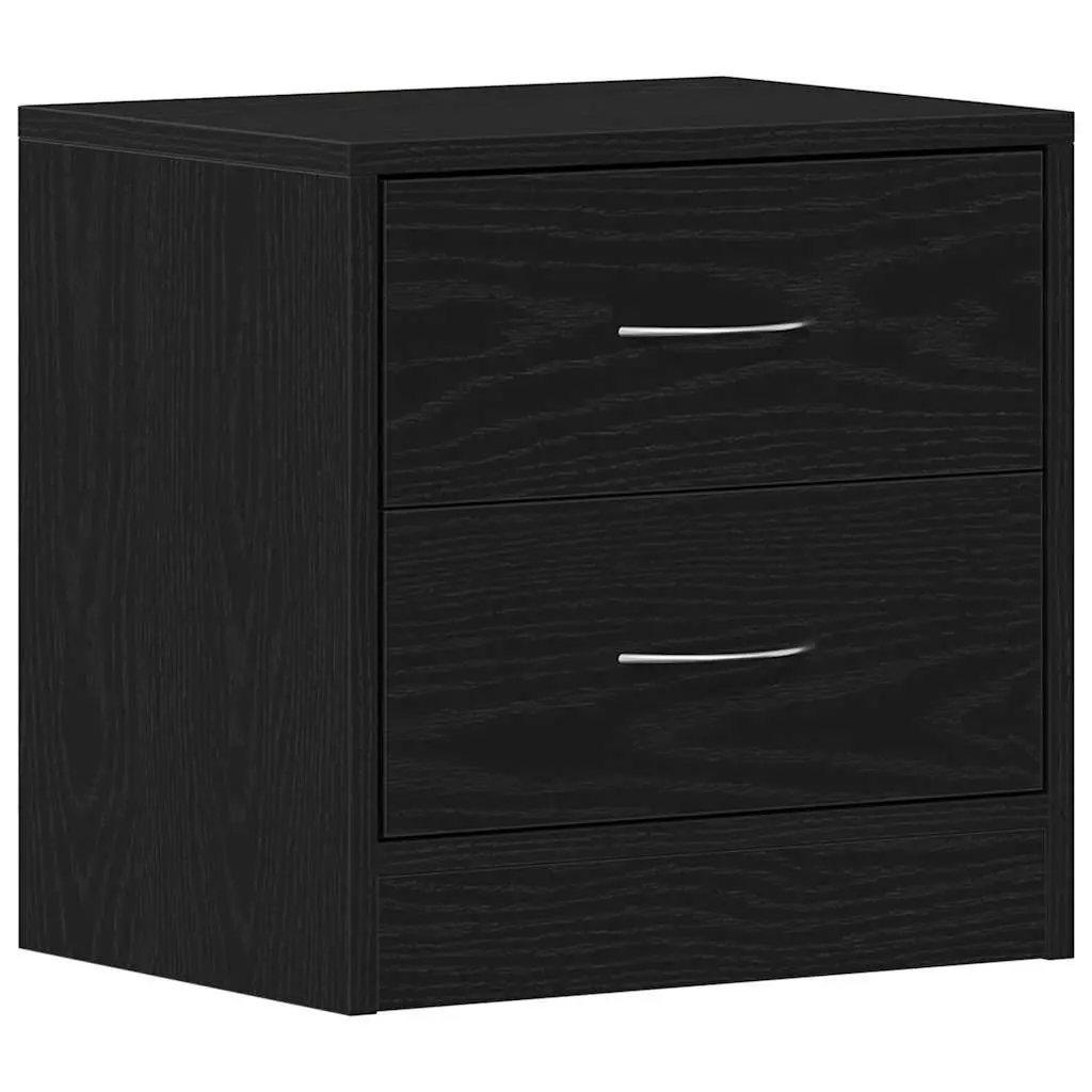 Bedside Table Engineered Wood 40x30x40 cm Black Oak Nightstand with 2 Drawers