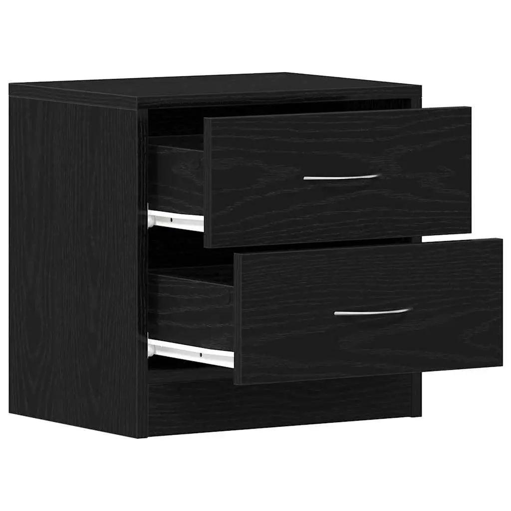 Bedside Table Engineered Wood 40x30x40 cm Black Oak Nightstand with 2 Drawers
