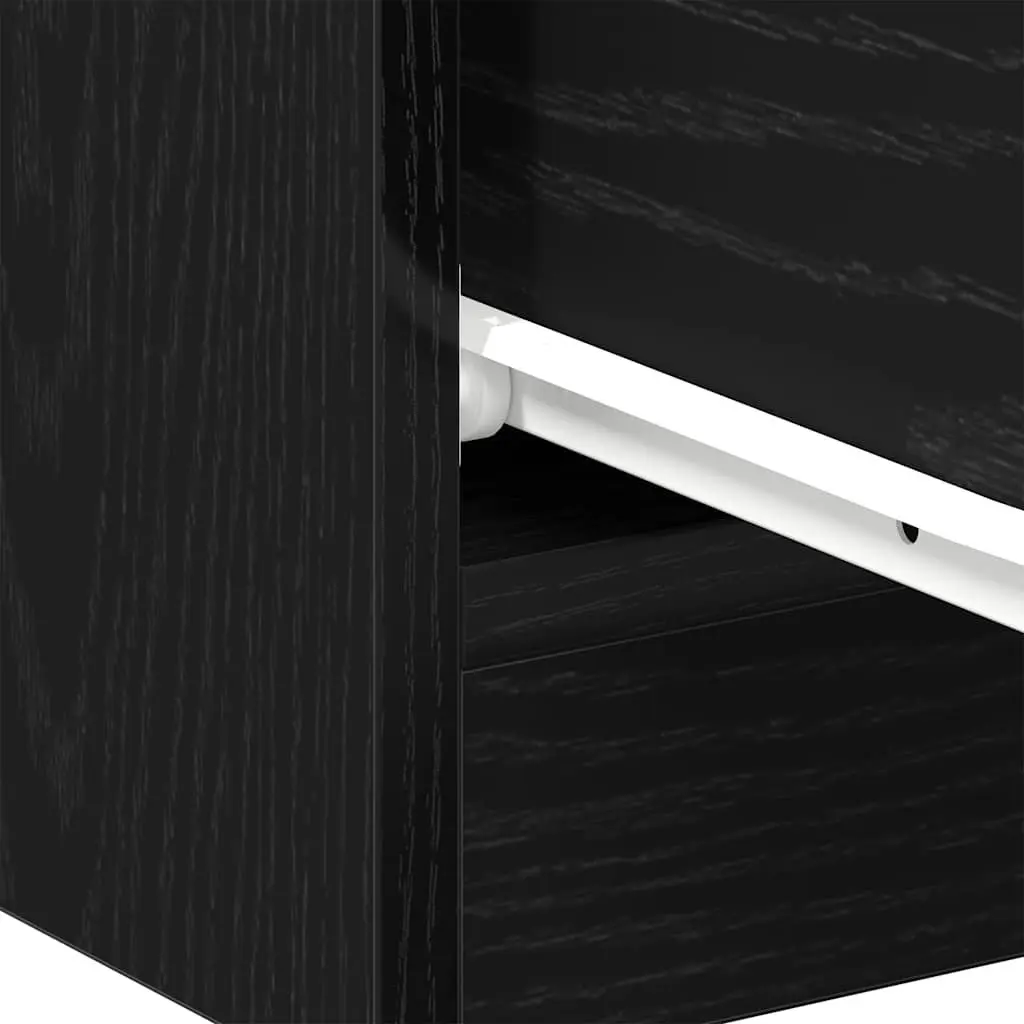 Bedside Table Engineered Wood 40x30x40 cm Black Oak Nightstand with 2 Drawers