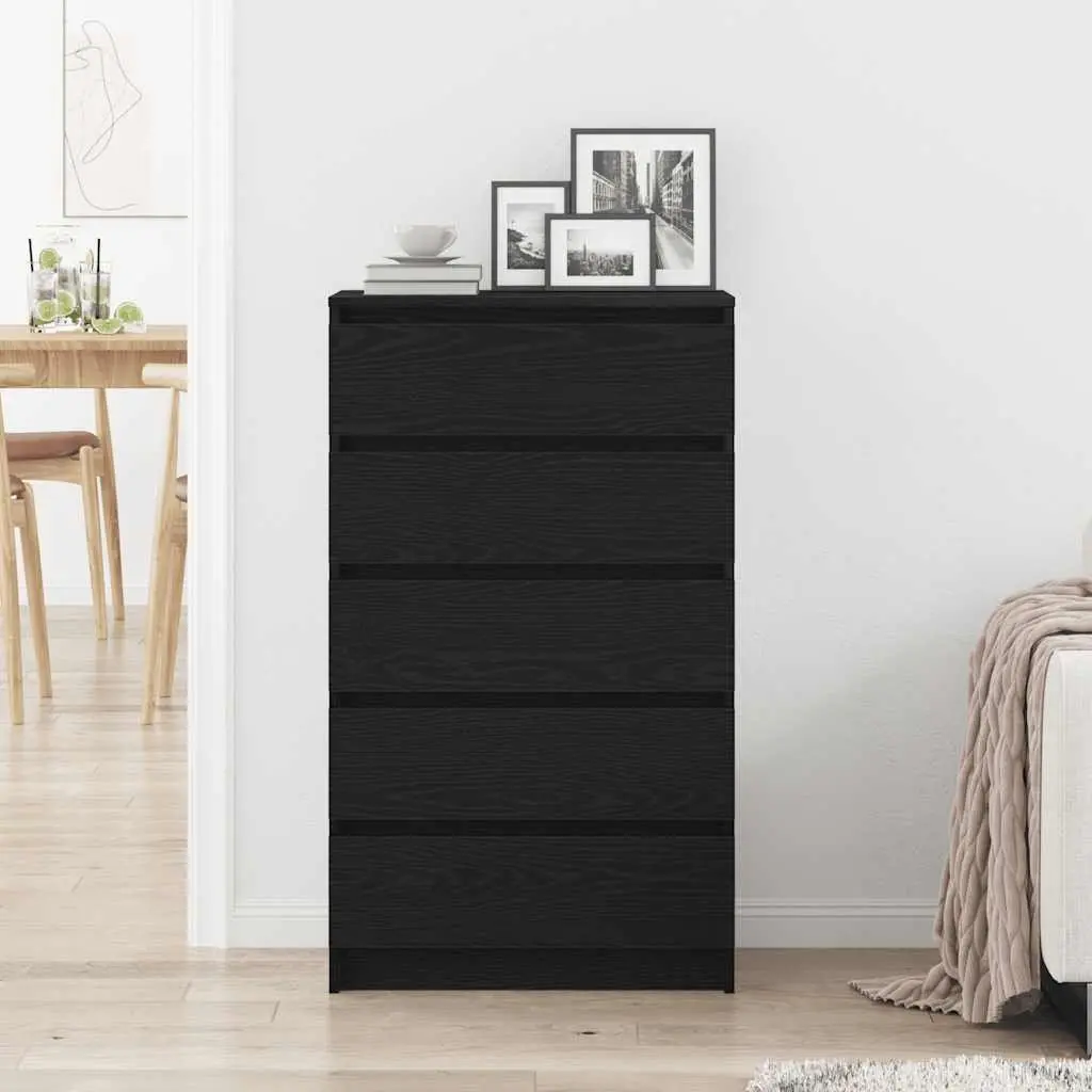 Black Oak Drawer Cabinet with 5 Spacious Drawers