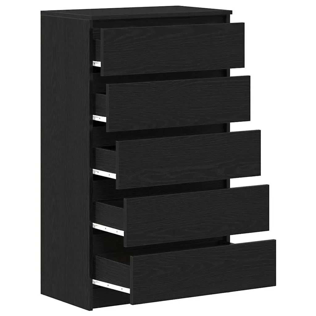 Black Oak Drawer Cabinet with 5 Spacious Drawers