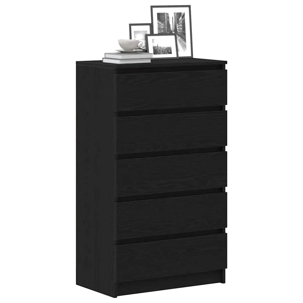 Black Oak Drawer Cabinet with 5 Spacious Drawers