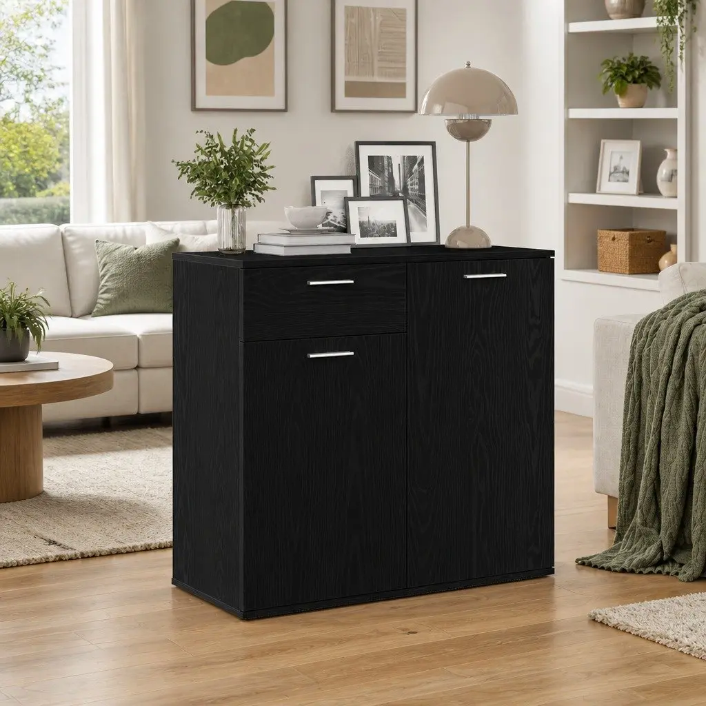 Black Oak Sideboard with Ample Storage 80x36x75cm