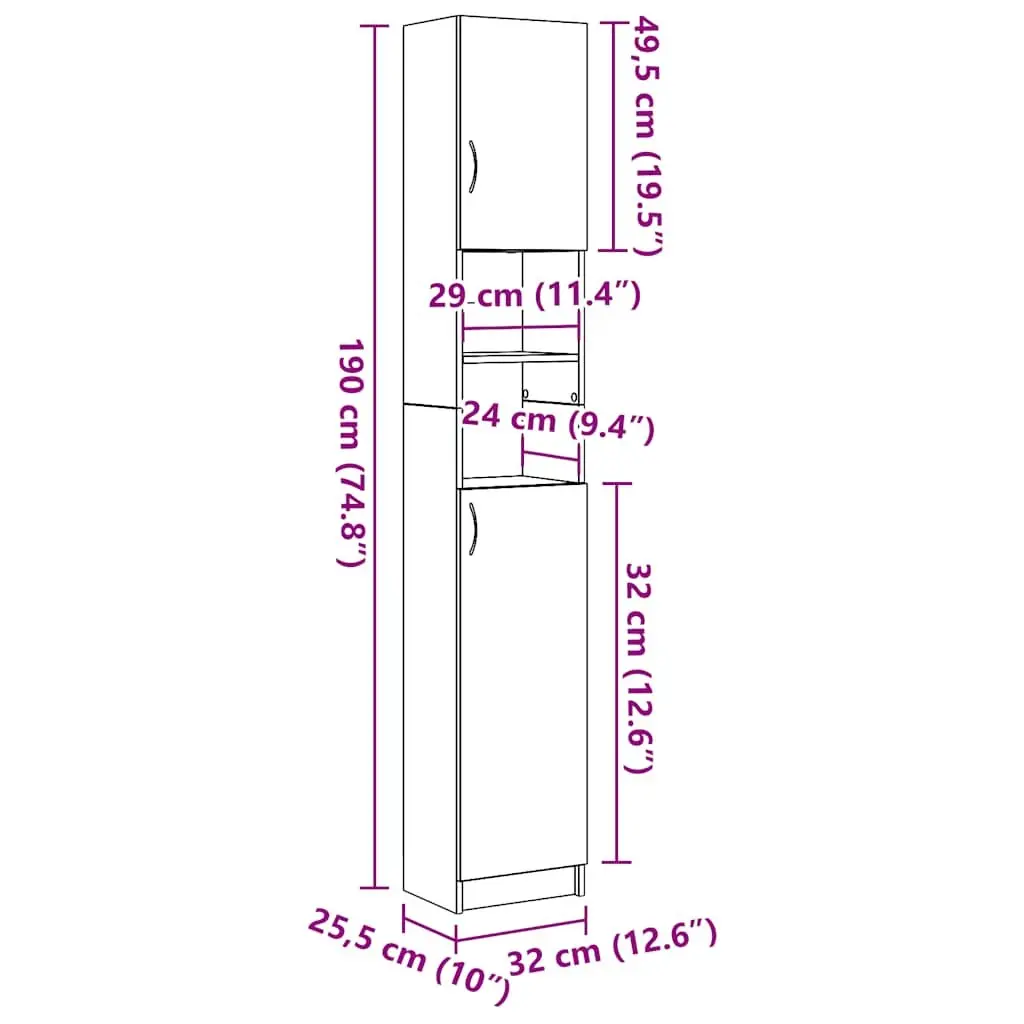 Bathroom Cabinet Engineered Wood 32x25.5x190 cm Black