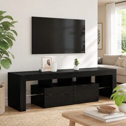 Stylish Black Oak TV Cabinet with RGB LED Lights