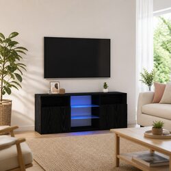 TV Cabinet with RGB LED Lights Black Oak Engineered Wood Storage Unit