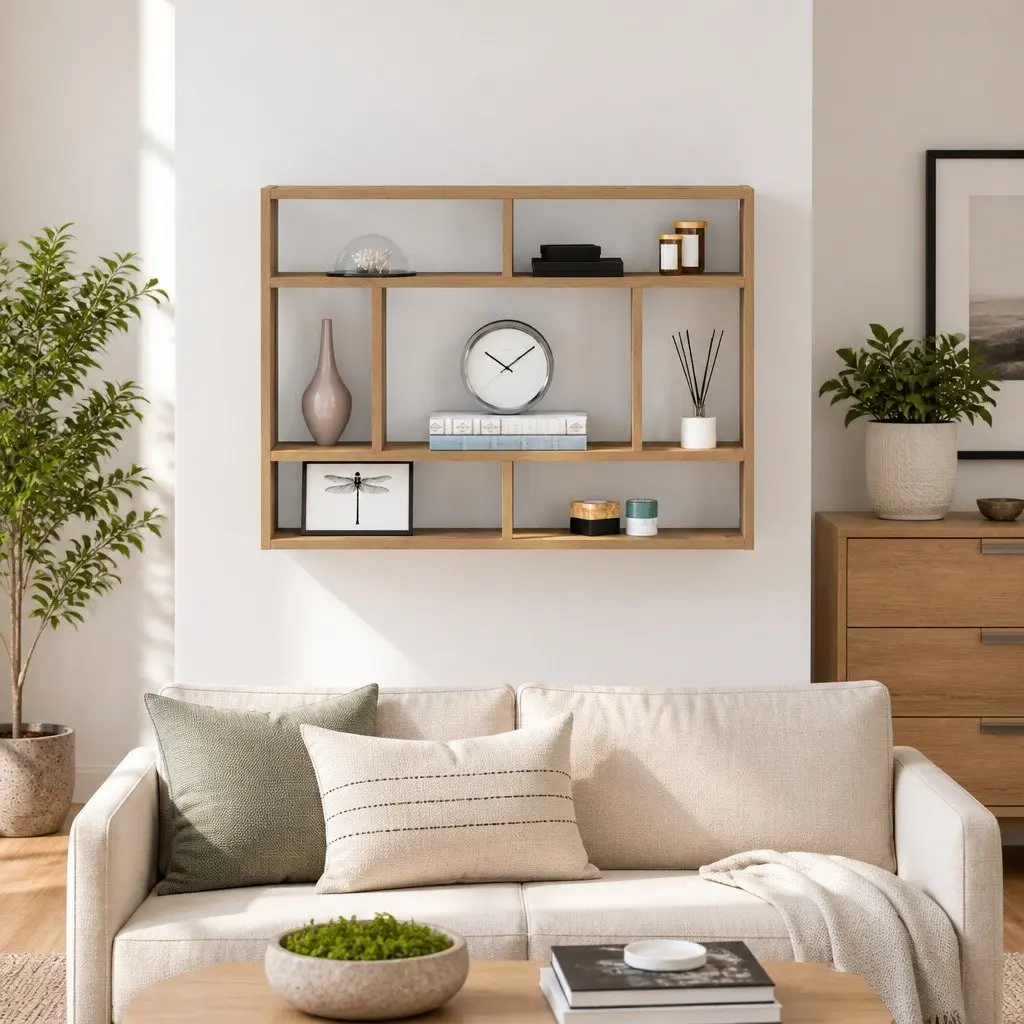 Brown Wall Shelf with Solid Acacia Wood Construction