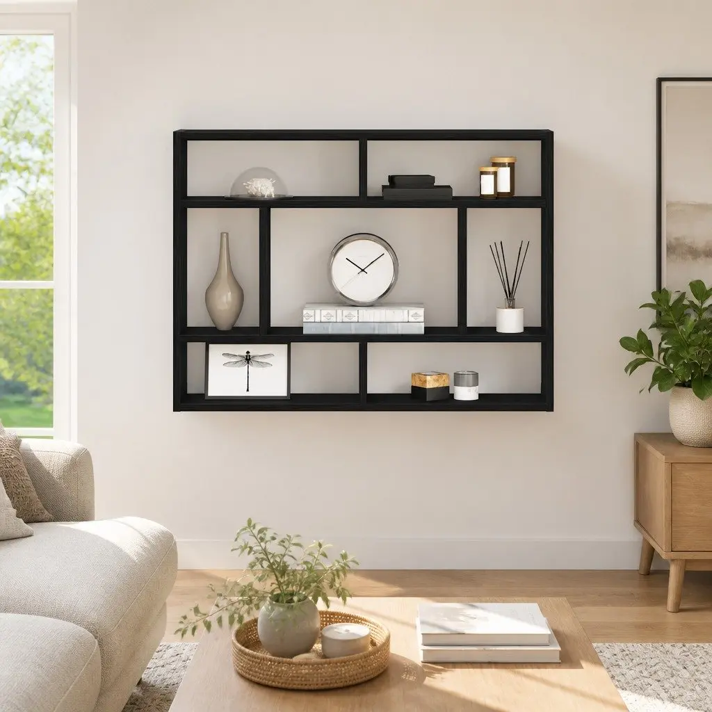 Floating Wall Shelf in Black Oak for Storage and Display