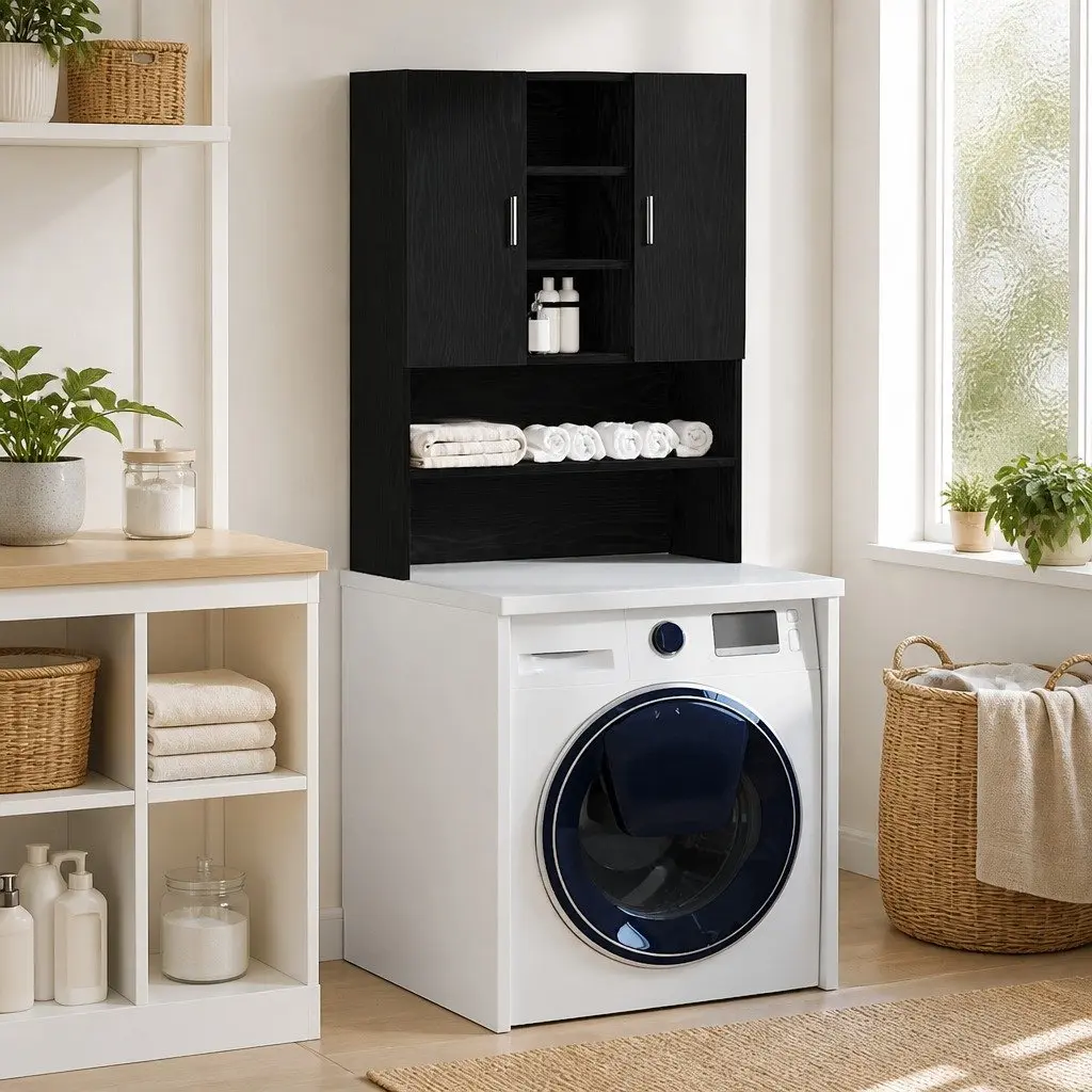 Black Oak Washing Machine Cabinet for Storage