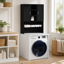 Durable Black Oak Washing Machine Cabinet for Storage