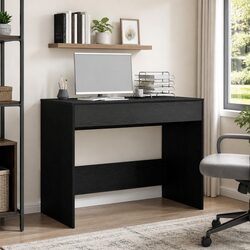 Black Oak Office Desk with Durable 2 Drawers for Storage