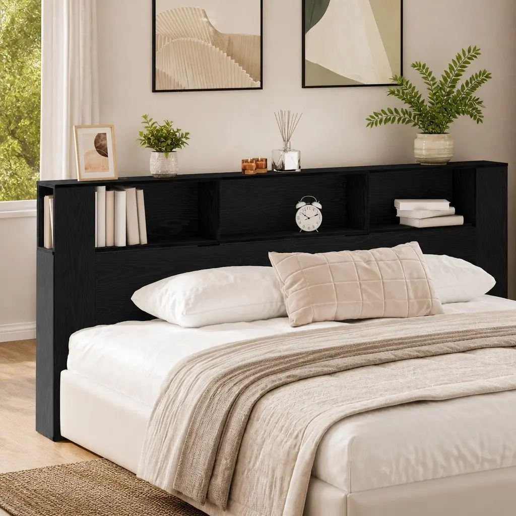 Wall-Mounted Headboard Cabinet with Storage Shelf