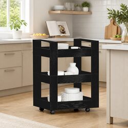Black Kitchen Trolley 60 x 45 x 80 cm with Castors