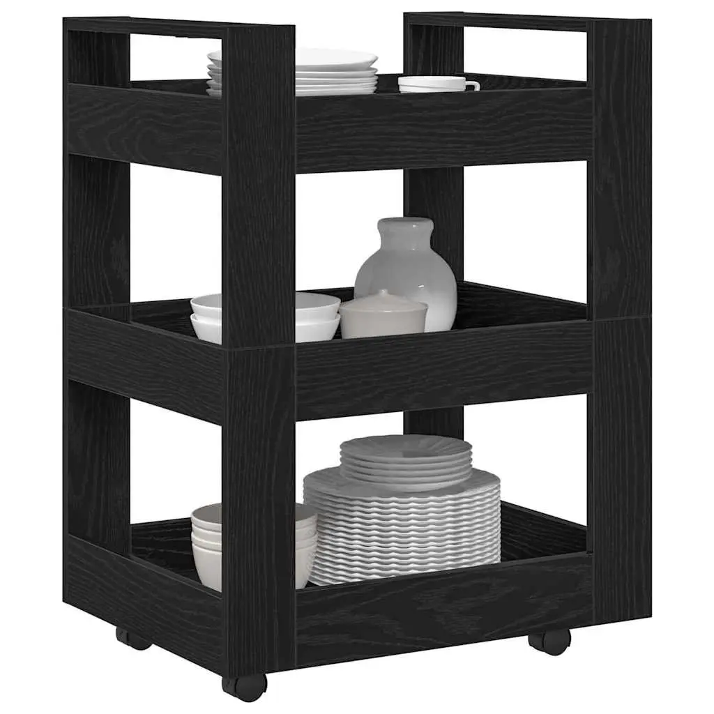 Black Kitchen Trolley 60 x 45 x 80 cm with Castors
