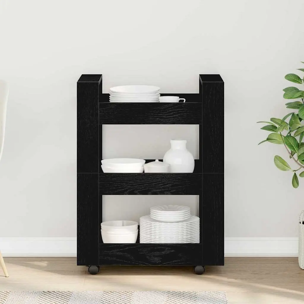 Black Kitchen Trolley 60 x 45 x 80 cm with Castors