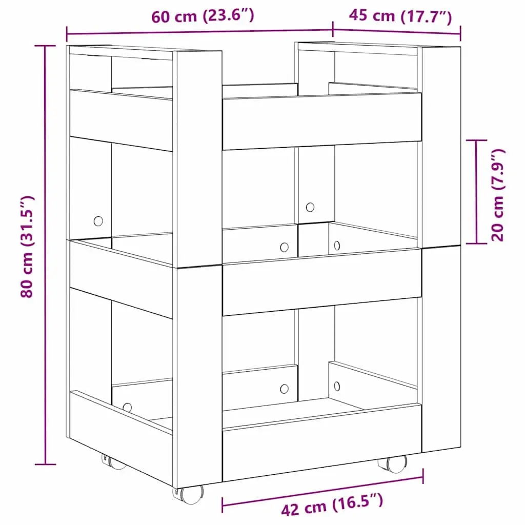 Black Kitchen Trolley 60 x 45 x 80 cm with Castors