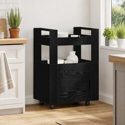 Durable Black Engineered Wood Kitchen Trolley 60 x 45 x 80 cm