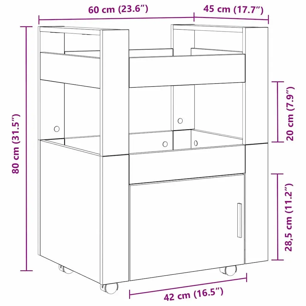 Black Engineered Wood Kitchen Trolley 60 x 45 x 80 cm
