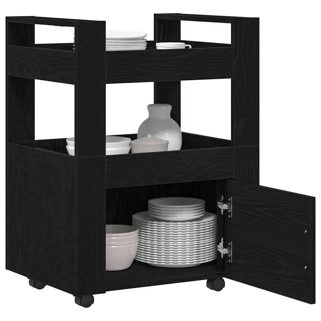 Black Engineered Wood Kitchen Trolley 60 x 45 x 80 cm