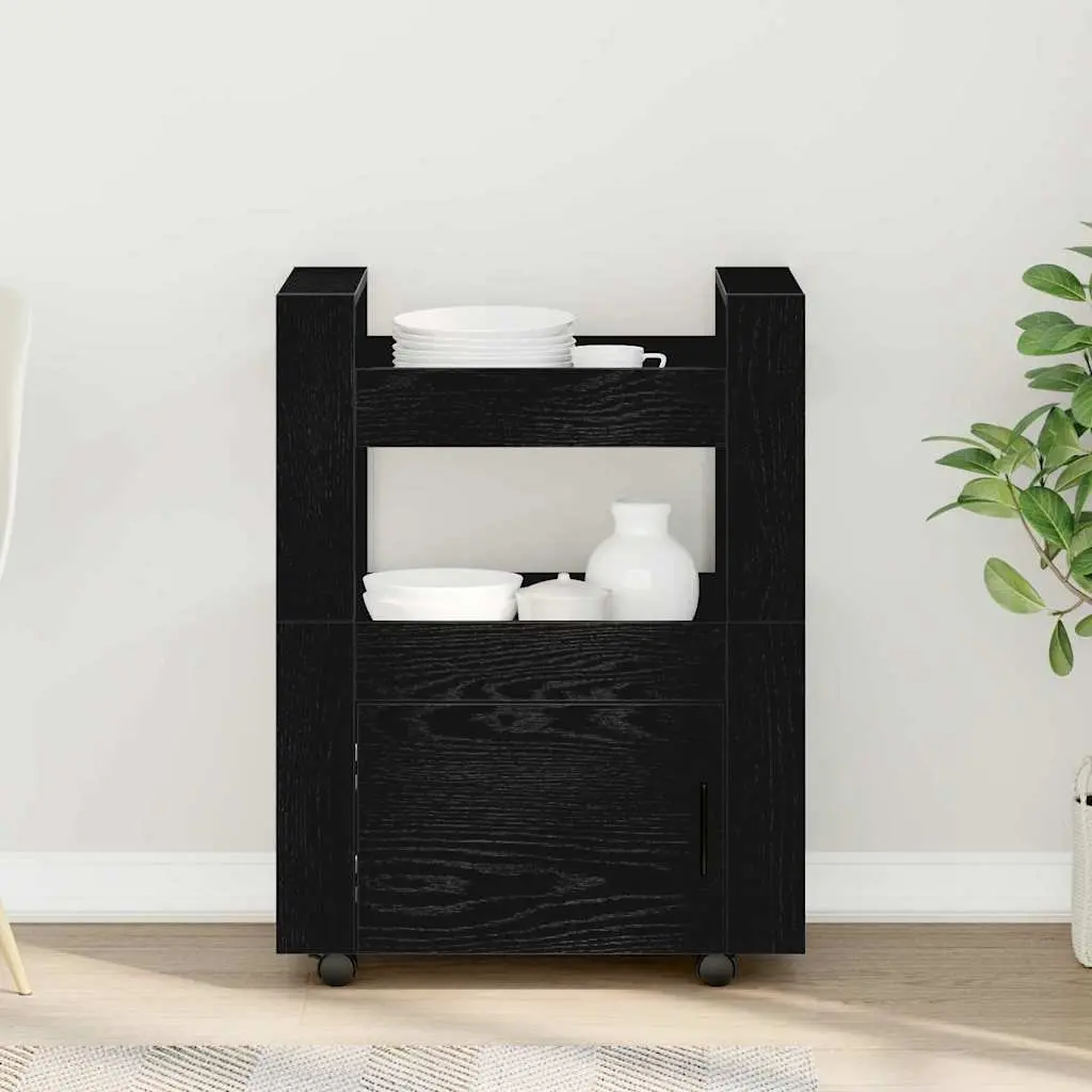 Black Engineered Wood Kitchen Trolley 60 x 45 x 80 cm